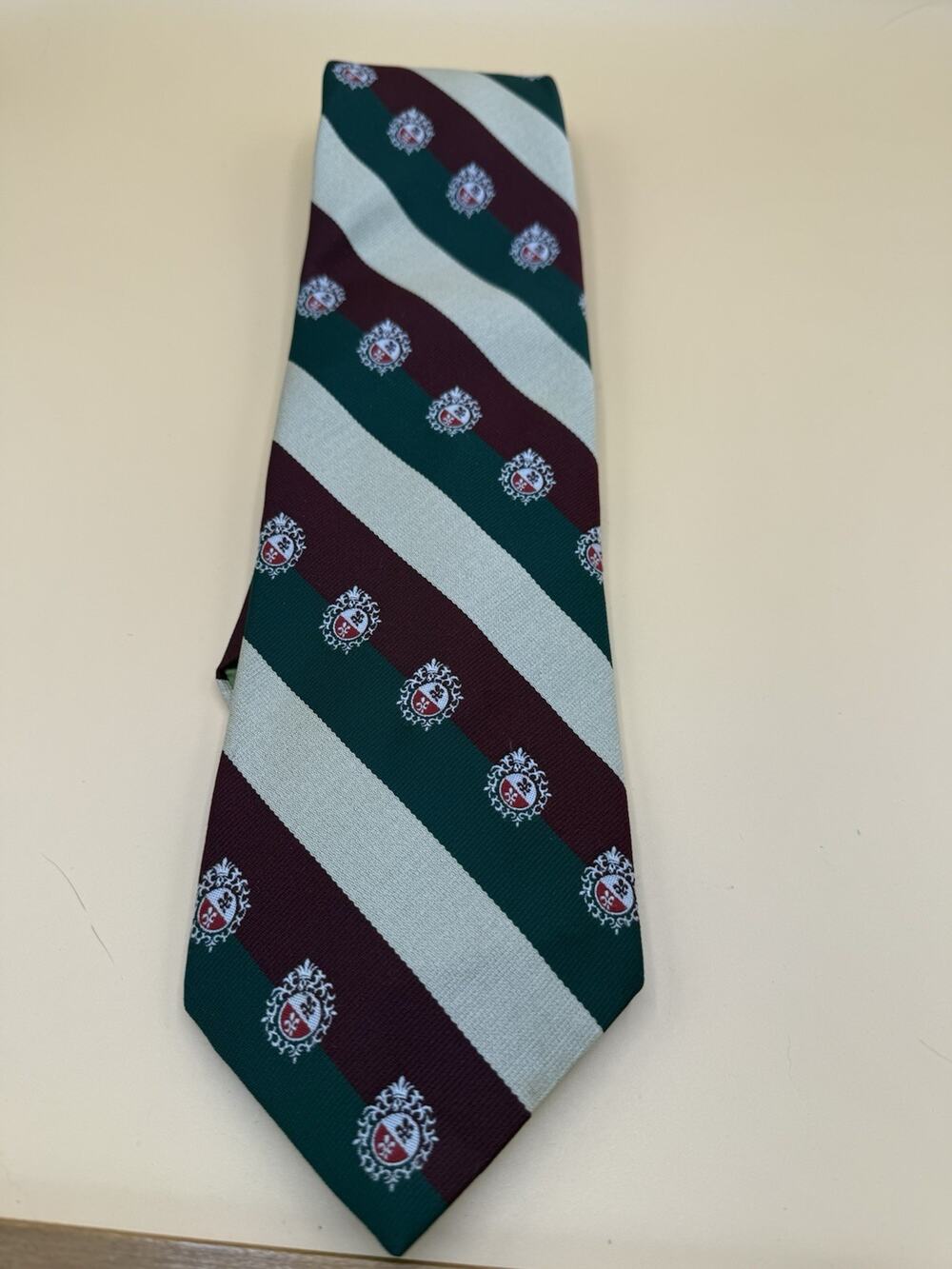 Vintage Resilio Tie Burgundy Green Cream Stripe Crest Necktie Preppy